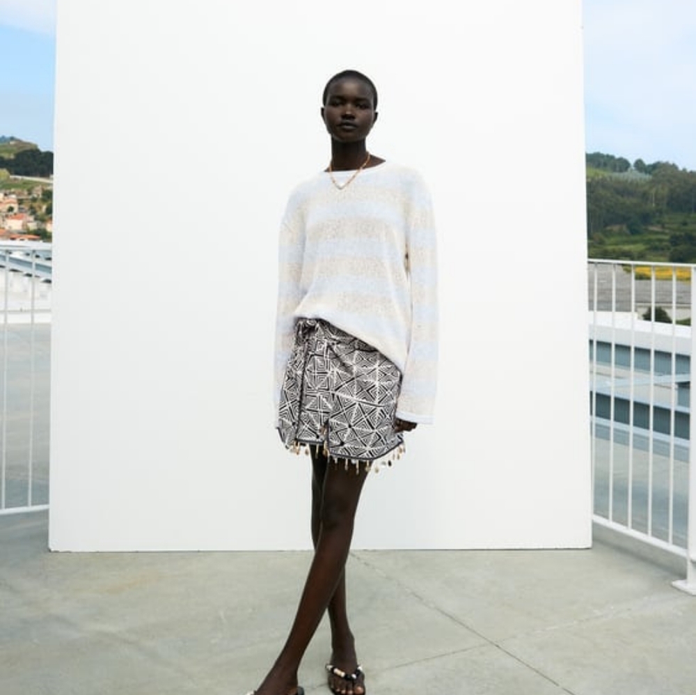 Zara Striped Rustic Sweater Ecru (Size S)